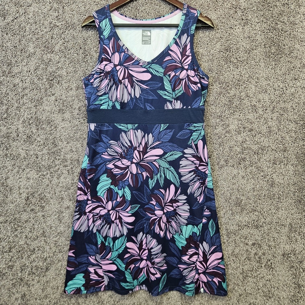 The North Face FlashDry Dress Womens L Blue Floral Excellent NF0A2WKB Sleeveless